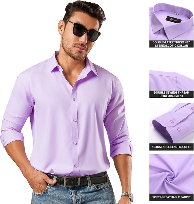 Men's Button Down Long Sleeve Tuxedo Soft Lavender Shirt - Image 3