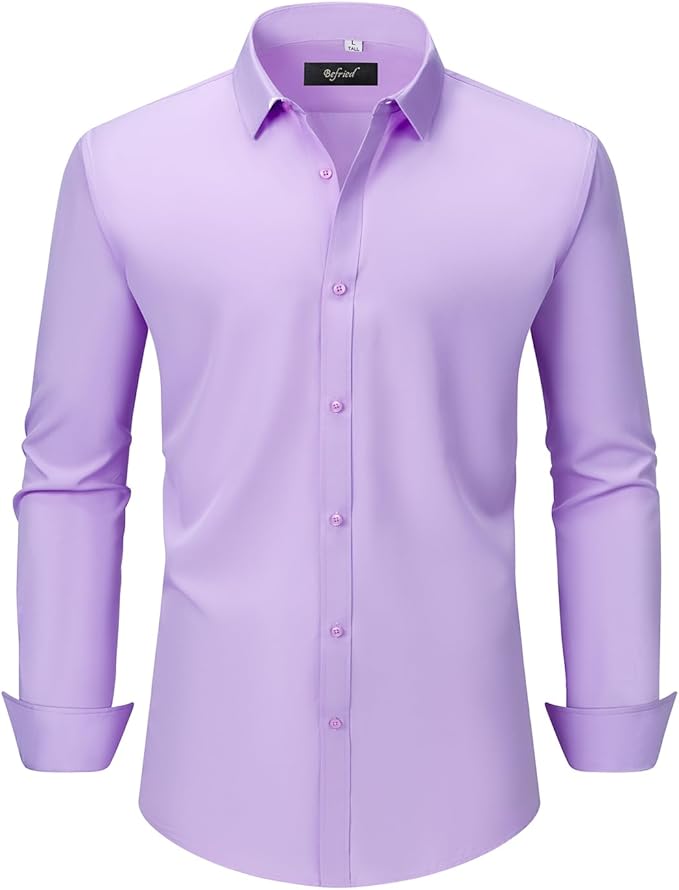 Men's Button Down Long Sleeve Tuxedo Soft Lavender Shirt - Image 4