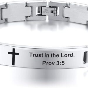 MEALGUET Stainless Steel Silver-Trust in the Lord. Prov 3:5 Bracelet for Men