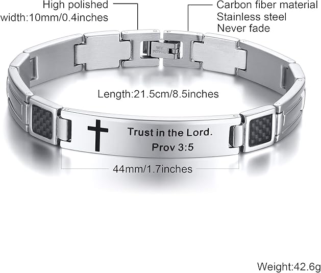 MEALGUET Stainless Steel Silver-Trust in the Lord. Prov 3:5 Bracelet for Men - Image 4