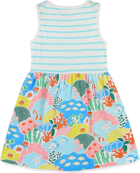 Cotton Short Sleeve Casual Girls Dresses(Blue Stripe) - Image 3