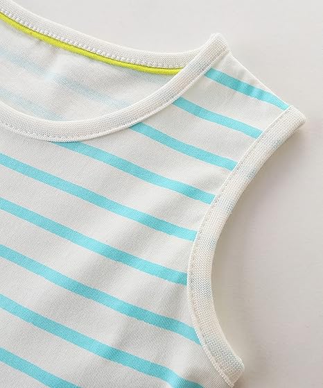 Cotton Short Sleeve Casual Girls Dresses(Blue Stripe) - Image 4