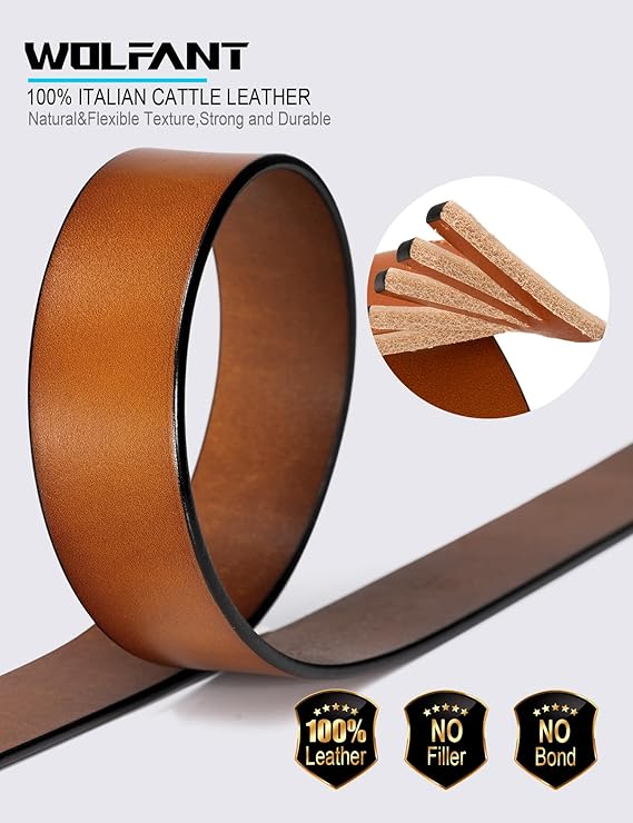 WOLFANT Thicken Full Grain Heavy Duty Tan Belts for Men - Image 3
