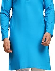 SKAVIJ Men's Pure Cotton Solid Turquoise Kurta