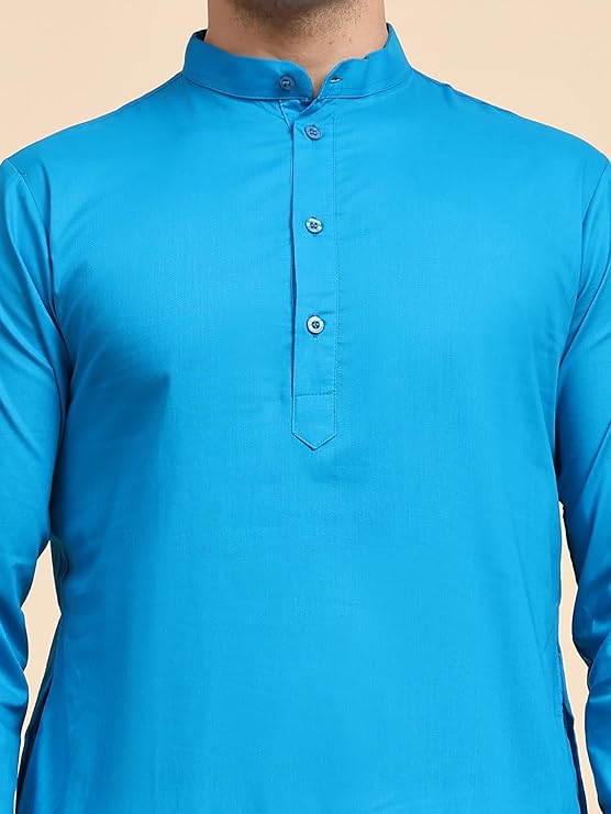 SKAVIJ Men's Pure Cotton Solid Turquoise Kurta - Image 3