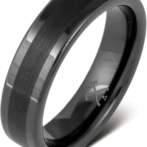 Mens Black Plated Tungsten and Black Zirconium Wedding Bands and Rings (The Zeppelin (6mm))
