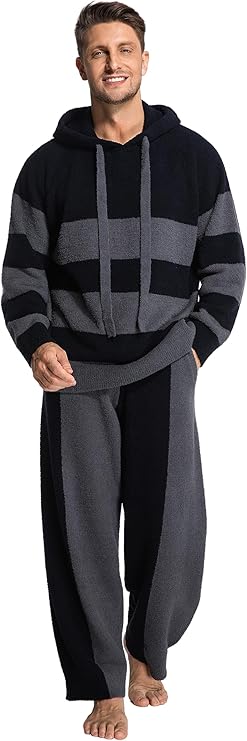 SlumberMee Mens Hooded - Volcanic Ash Fleece Plush Pajama Set