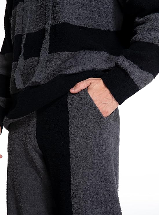 SlumberMee Mens Hooded - Volcanic Ash Fleece Plush Pajama Set - Image 4