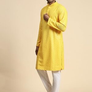Pro-Ethic Style Developer Mens Indian Traditional Cotton Yellow Kurta