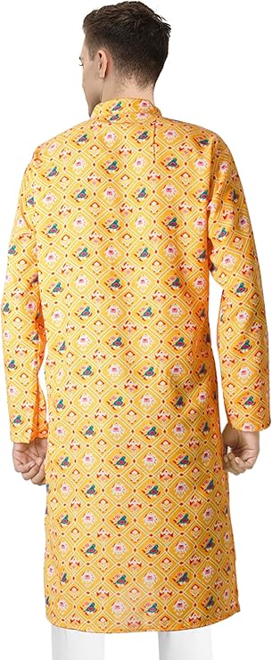 Chandrakala Slim Fit Printed Yellow Green Kurta - Image 3