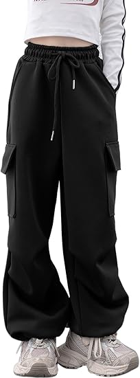 Girls Cargo Pants Quick Dry Baggy Hiking Pants Wide Leg Cargo Jogger Trousers for Kids Outdoor (Pant 4)