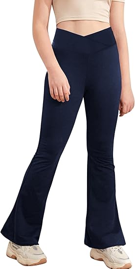 Girl's Leggings Cross High Waisted Flare Pants Yoga Bootcut Pants Solid Color Full Length Bell Bottoms - Image 3