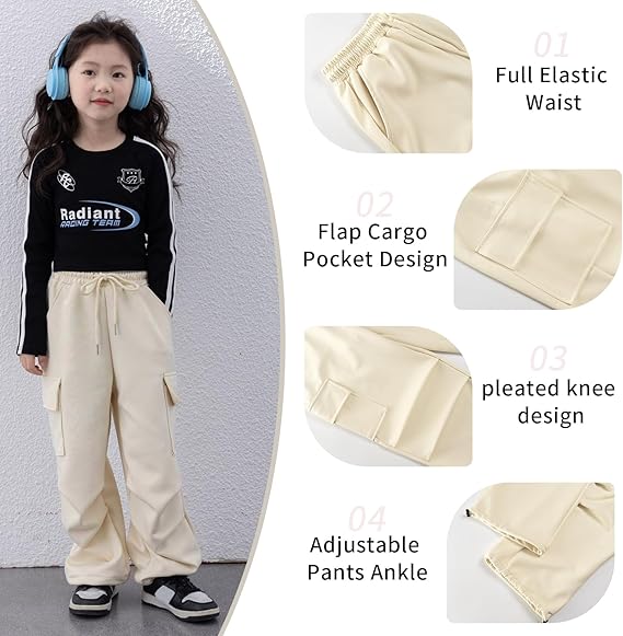 Girls Cargo Pants Quick Dry Baggy Hiking Pants Wide Leg Cargo Jogger Trousers for Kids Outdoor (Pant 2) - Image 3