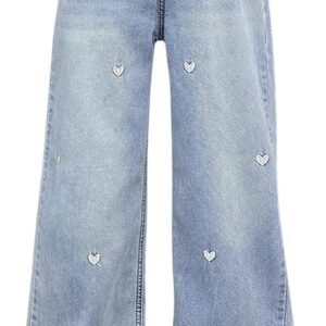 Girls Baggy Jeans Distressed Denim Pants Elastic Waist Wide Leg Jeans for Girls Kids Loose (Pant 4)