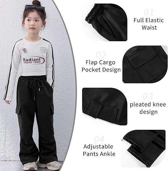 Girls Cargo Pants Quick Dry Baggy Hiking Pants Wide Leg Cargo Jogger Trousers for Kids Outdoor (Pant 4) - Image 4
