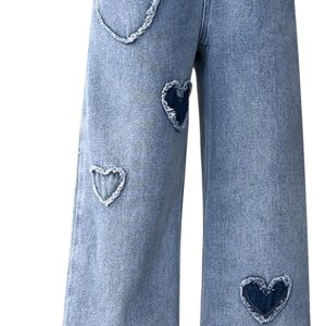 Girls Baggy Jeans Distressed Denim Pants Elastic Waist Wide Leg Jeans for Girls Kids Loose