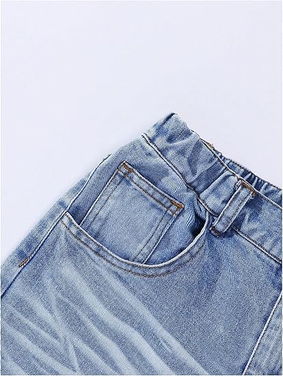 Girl's Elastic High Waisted Ripped Baggy Jeans Wide Leg Distressed Denim Pants (Pant 5) - Image 3