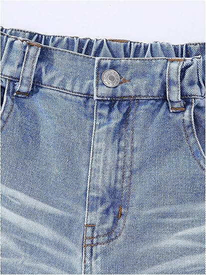 Girl's Elastic High Waisted Ripped Baggy Jeans Wide Leg Distressed Denim Pants (Pant 5) - Image 4